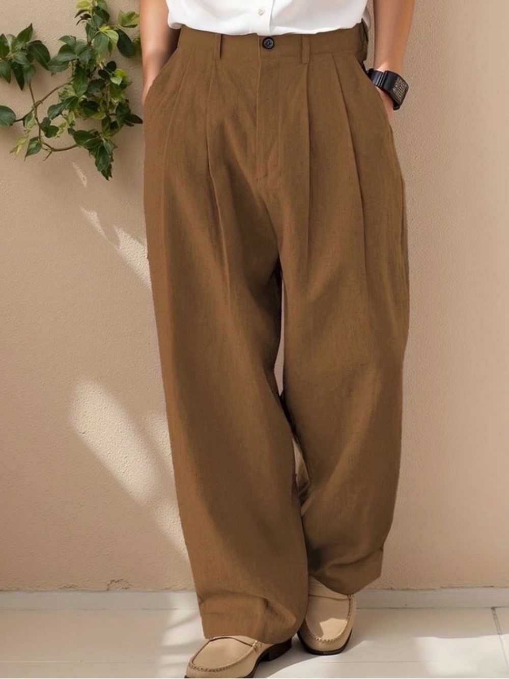 GM Studio High-Rise Wide-Leg Chino Pants camel women’s Small
